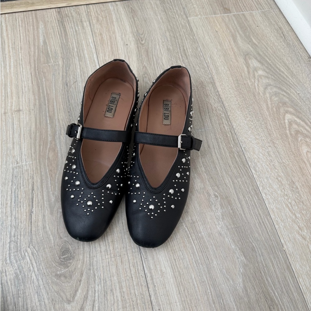 Anthropologie Black Mary Jane Flats with Studded Design